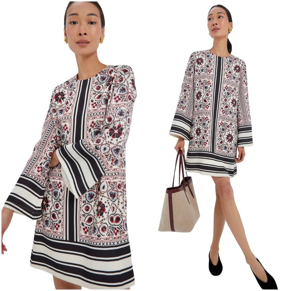 Tuckernuck Patchwork Floral Mini Jamie Dress size S small bell sleeve stripe